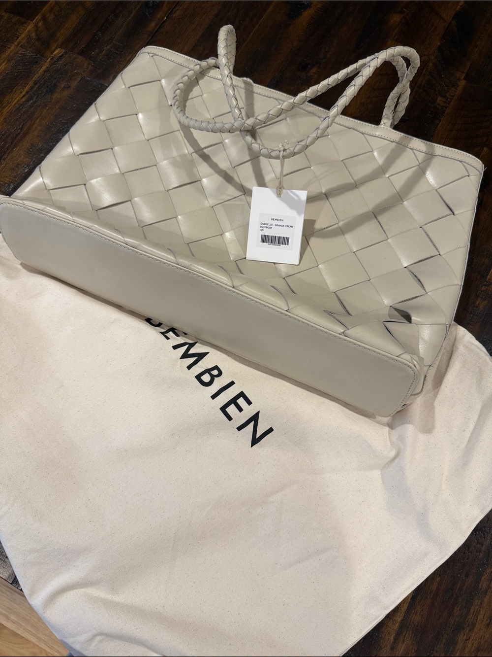 Woven Tote Bag in Light Cream with Braided Handles